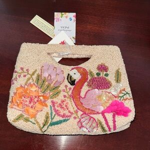Beaded Flamingo Handbag with Pink & Coral Embellishments